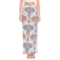 Indian Flower Elephant Pattern Print High Slit Maxi Skirt