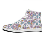 Indian Flower Elephant Pattern Print High Top Leather Sneakers