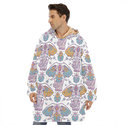 Indian Flower Elephant Pattern Print Hoodie Blanket