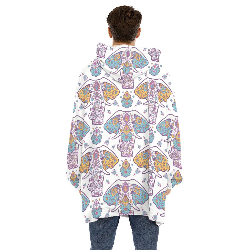 Indian Flower Elephant Pattern Print Hoodie Blanket