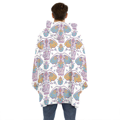 Indian Flower Elephant Pattern Print Hoodie Blanket