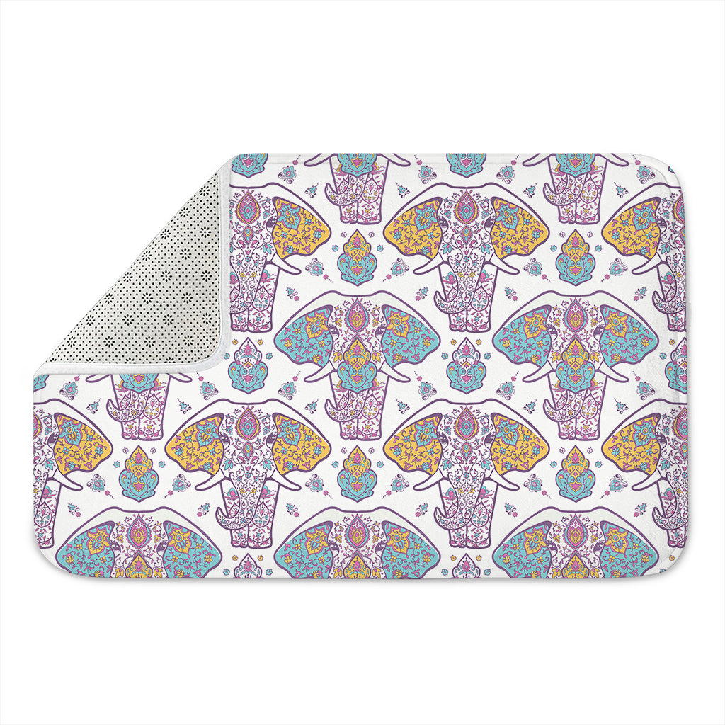 Indian Flower Elephant Pattern Print Indoor Door Mat