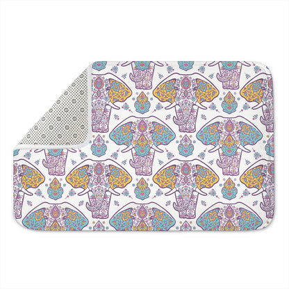 Indian Flower Elephant Pattern Print Indoor Door Mat