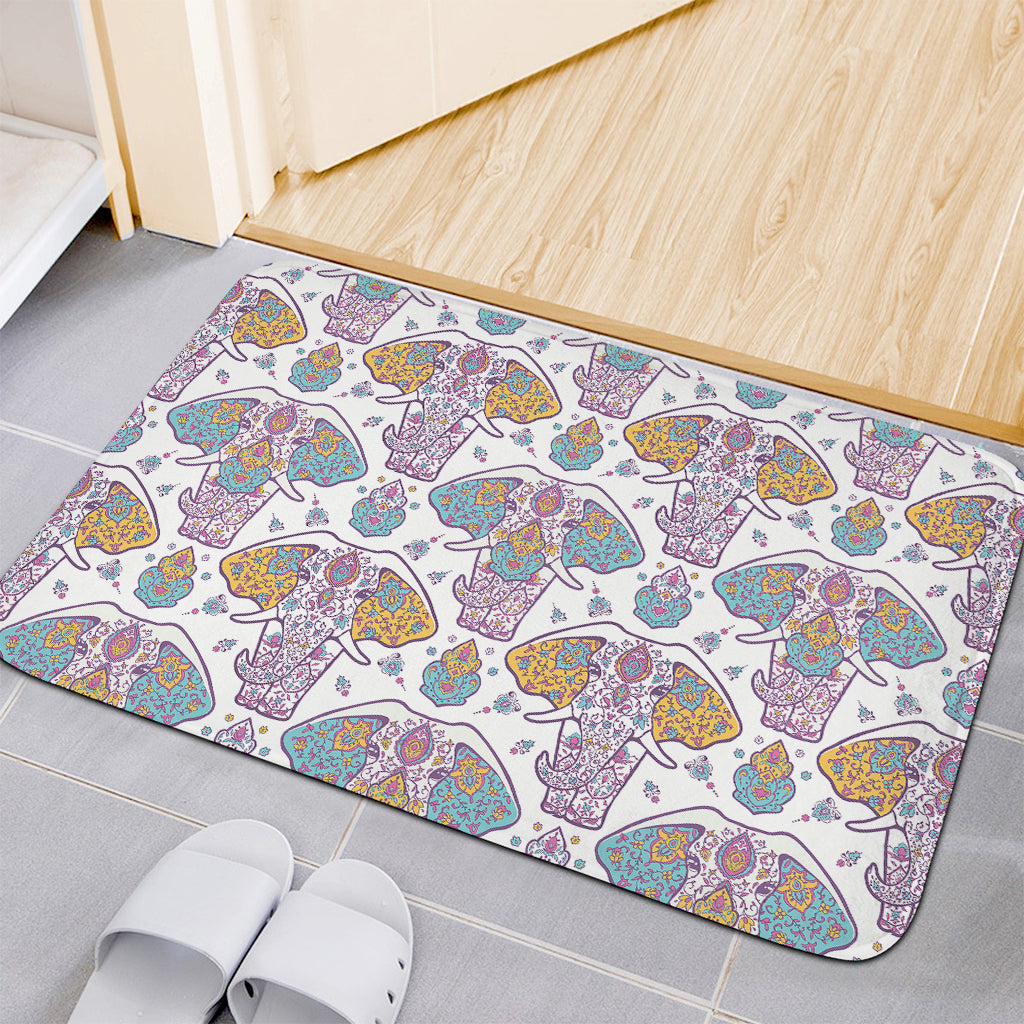Indian Flower Elephant Pattern Print Indoor Door Mat