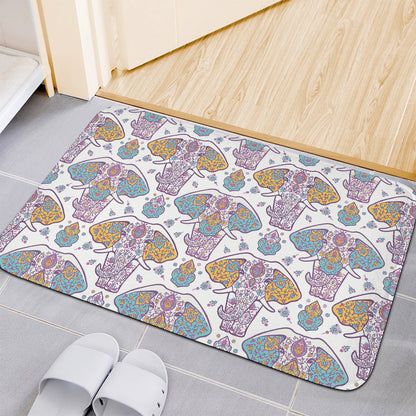 Indian Flower Elephant Pattern Print Indoor Door Mat