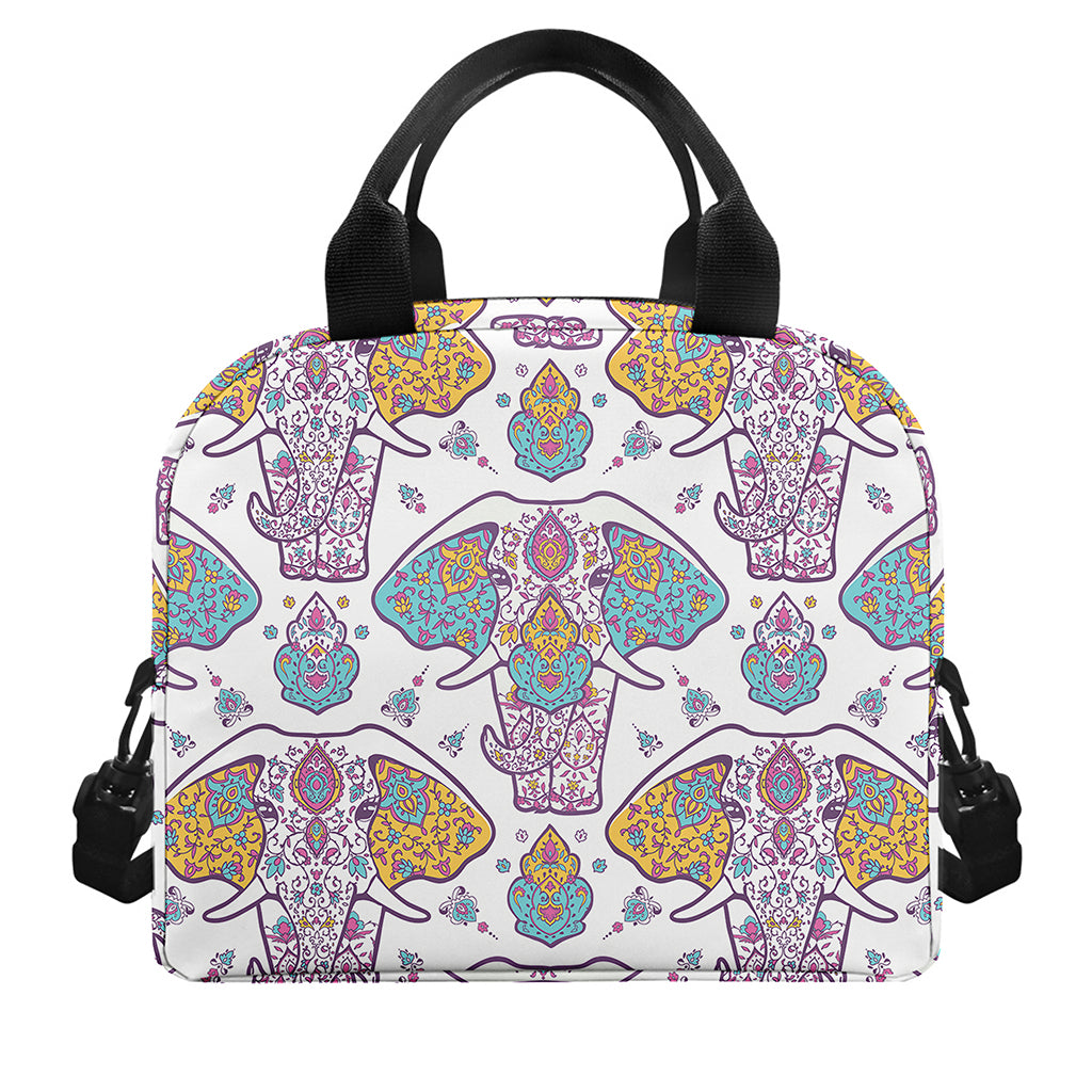 Indian Flower Elephant Pattern Print Insulated Lunch Bag