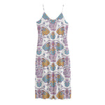 Indian Flower Elephant Pattern Print Jersey Midi Cami Dress