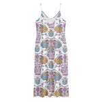 Indian Flower Elephant Pattern Print Jersey Midi Cami Dress