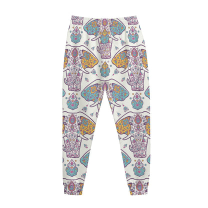 Indian Flower Elephant Pattern Print Jogger Pants
