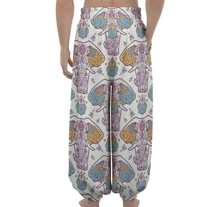 Indian Flower Elephant Pattern Print Lantern Pants