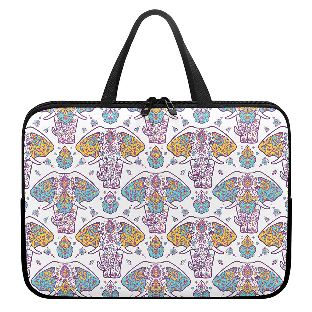 Indian Flower Elephant Pattern Print Laptop Sleeve With Handle