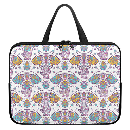 Indian Flower Elephant Pattern Print Laptop Sleeve With Handle