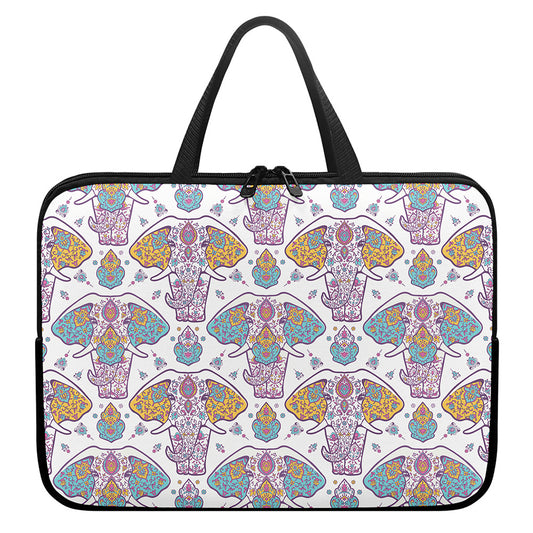 Indian Flower Elephant Pattern Print Laptop Sleeve With Handle