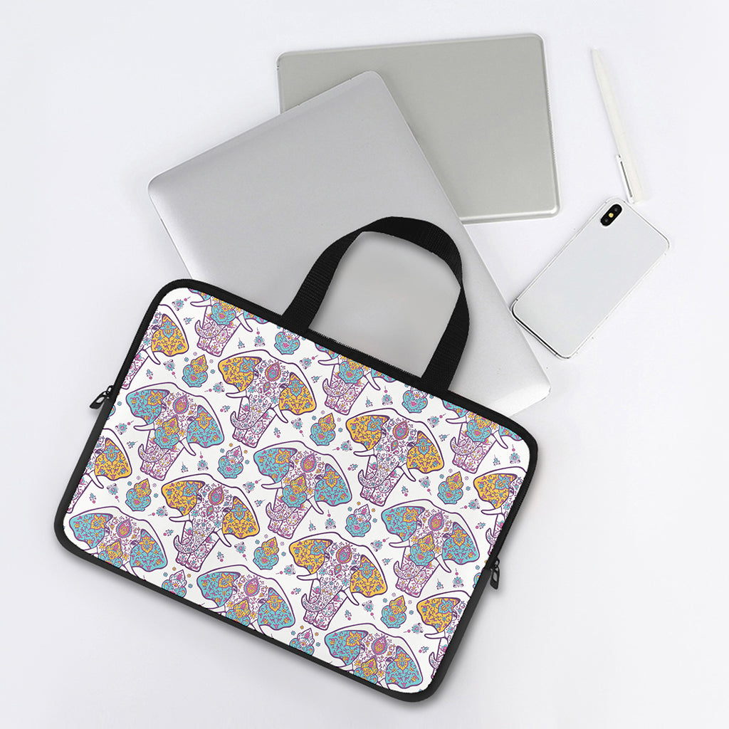 Indian Flower Elephant Pattern Print Laptop Sleeve With Handle