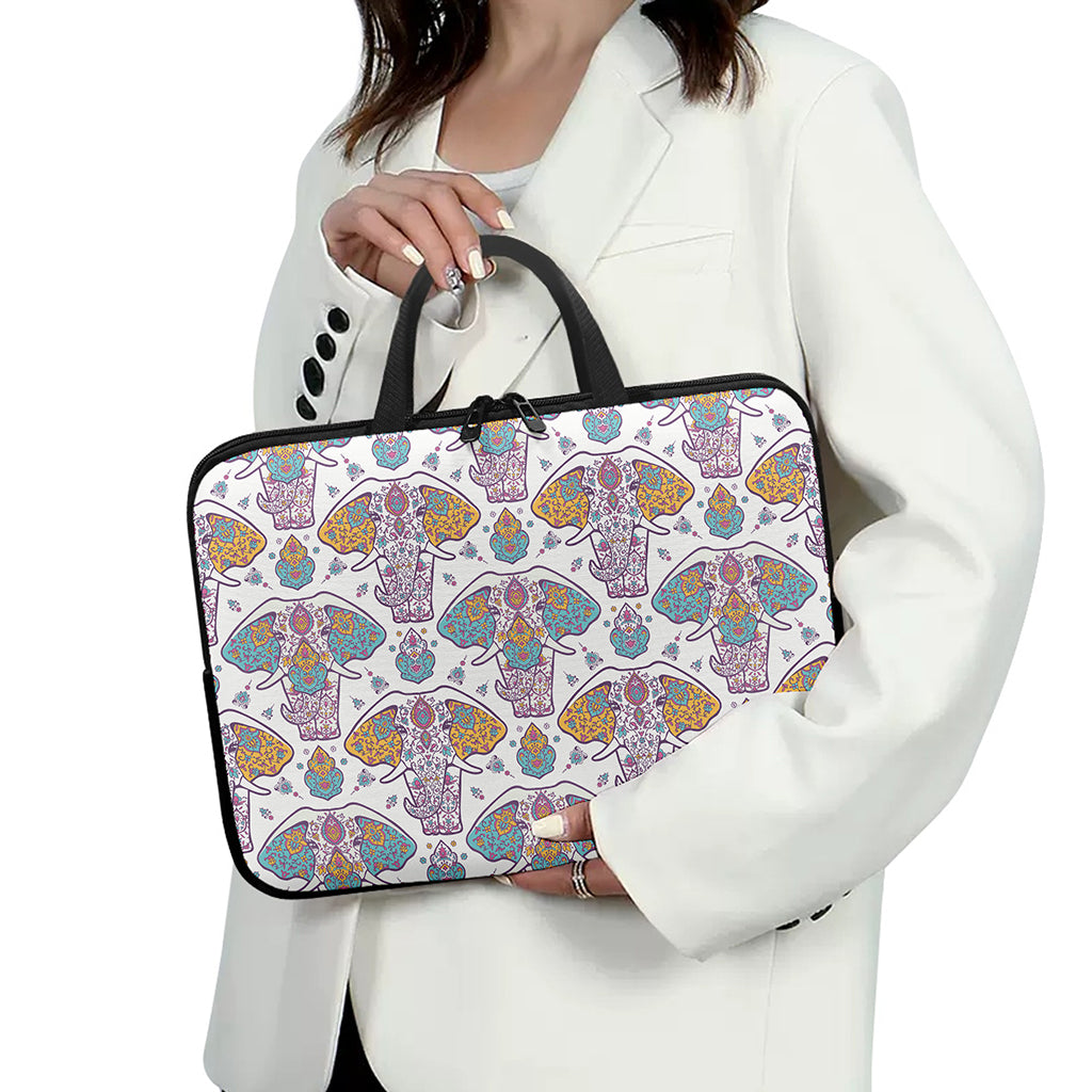 Indian Flower Elephant Pattern Print Laptop Sleeve With Handle