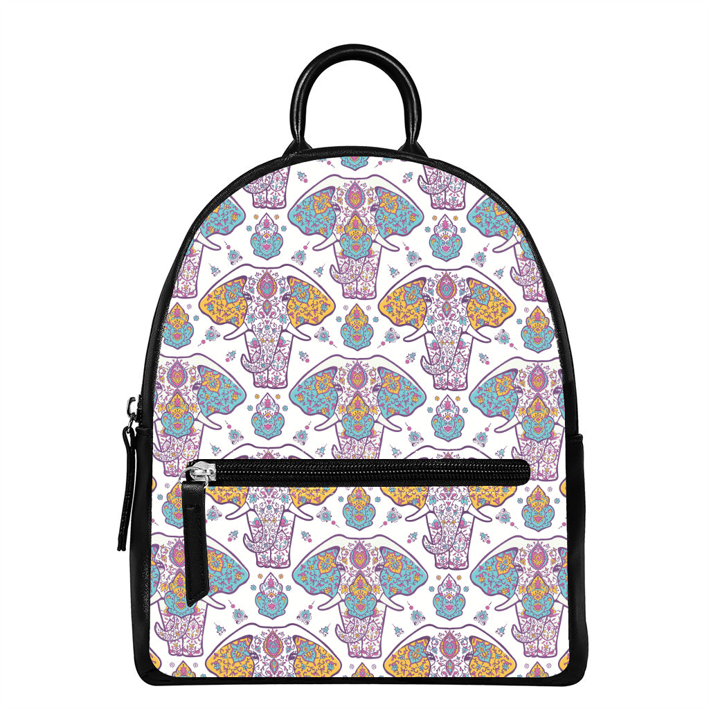 Indian Flower Elephant Pattern Print Leather Backpack