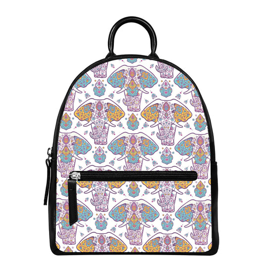 Indian Flower Elephant Pattern Print Leather Backpack