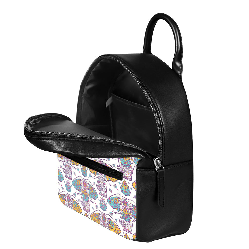 Indian Flower Elephant Pattern Print Leather Backpack