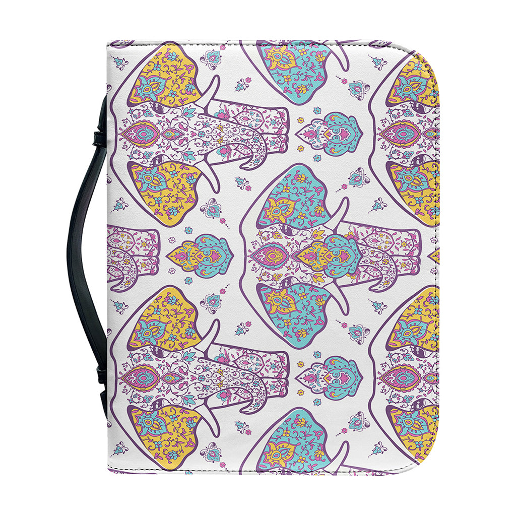 Indian Flower Elephant Pattern Print Leather Bible Cover