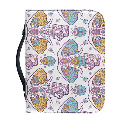 Indian Flower Elephant Pattern Print Leather Bible Cover