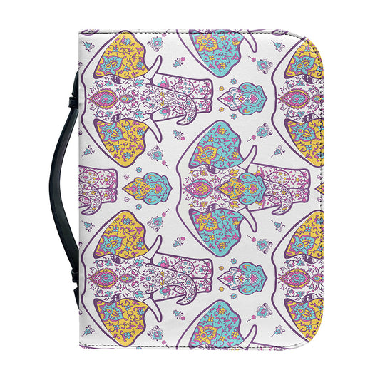 Indian Flower Elephant Pattern Print Leather Bible Cover