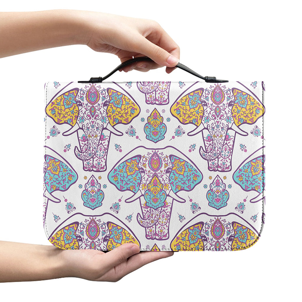 Indian Flower Elephant Pattern Print Leather Bible Cover
