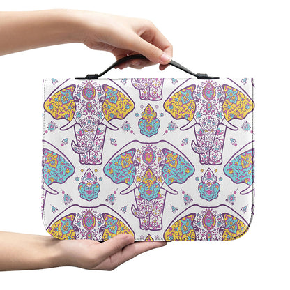 Indian Flower Elephant Pattern Print Leather Bible Cover