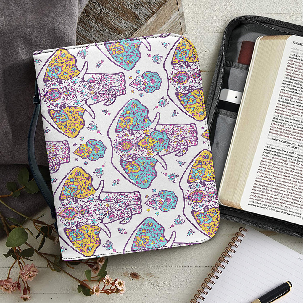 Indian Flower Elephant Pattern Print Leather Bible Cover