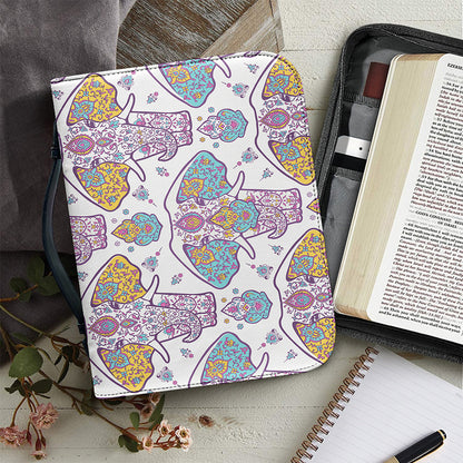 Indian Flower Elephant Pattern Print Leather Bible Cover
