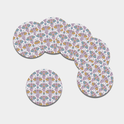 Indian Flower Elephant Pattern Print Leather Coaster Set
