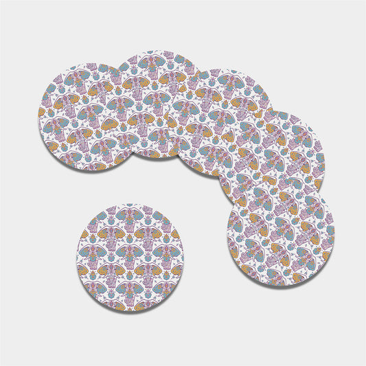 Indian Flower Elephant Pattern Print Leather Coaster Set