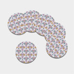 Indian Flower Elephant Pattern Print Leather Coaster Set