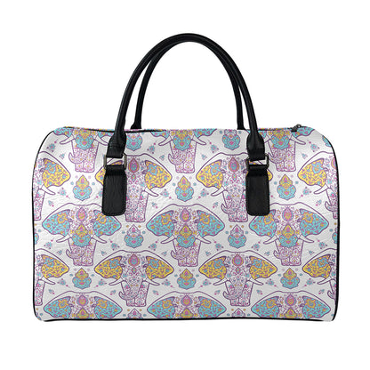 Indian Flower Elephant Pattern Print Leather Duffle Bag