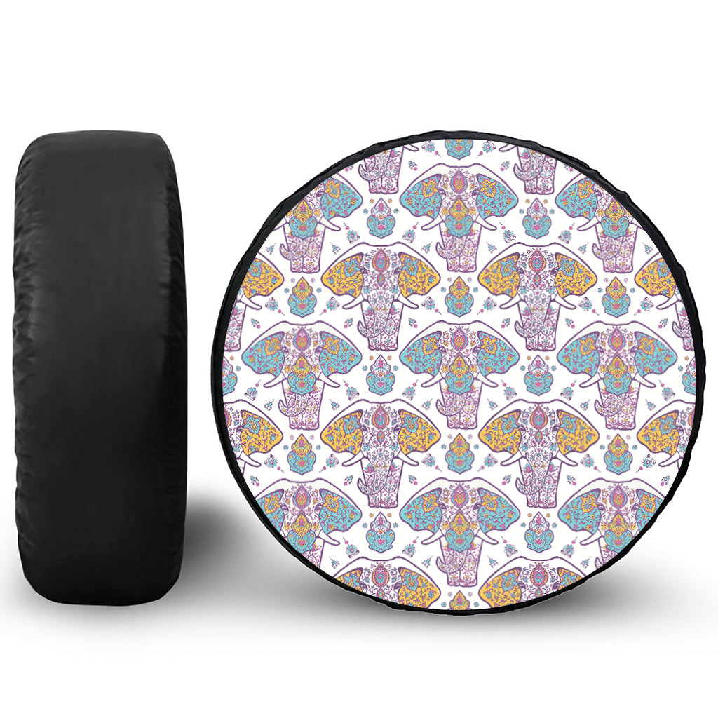 Indian Flower Elephant Pattern Print Leather Spare Tire Cover