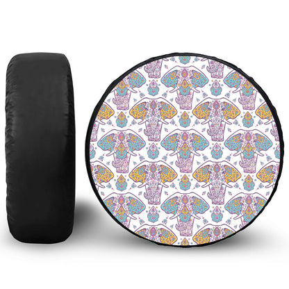 Indian Flower Elephant Pattern Print Leather Spare Tire Cover
