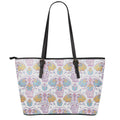 Indian Flower Elephant Pattern Print Leather Tote Bag With Zipper