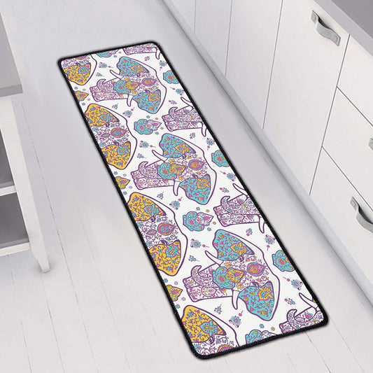 Indian Flower Elephant Pattern Print Long Kitchen Mat