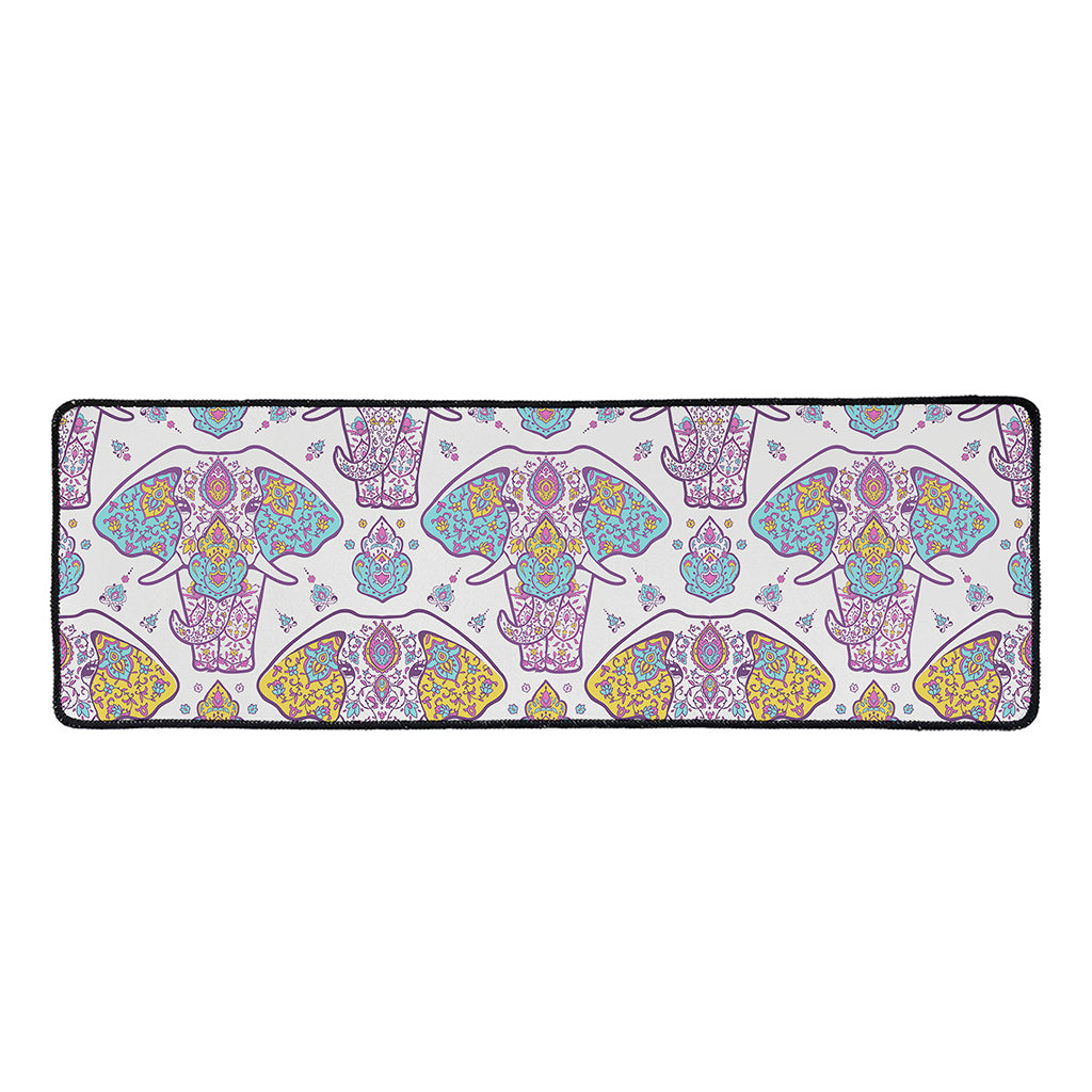 Indian Flower Elephant Pattern Print Long Kitchen Mat