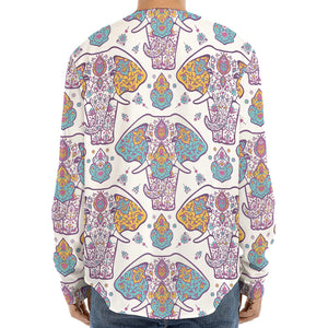 Indian Flower Elephant Pattern Print Long Sleeve Baseball Jersey