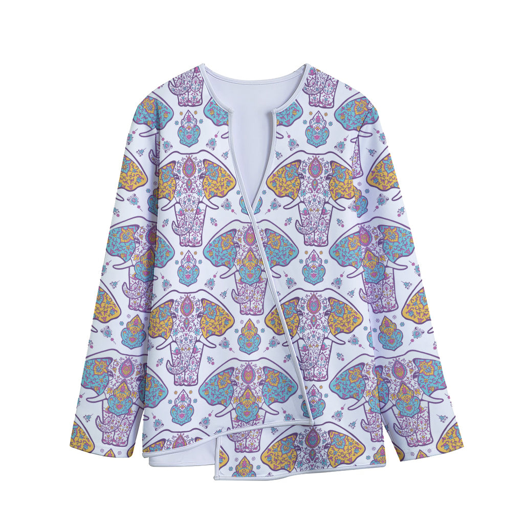 Indian Flower Elephant Pattern Print Long Sleeve Short Coat