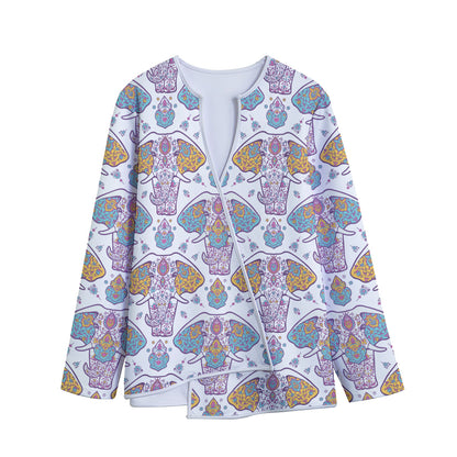Indian Flower Elephant Pattern Print Long Sleeve Short Coat