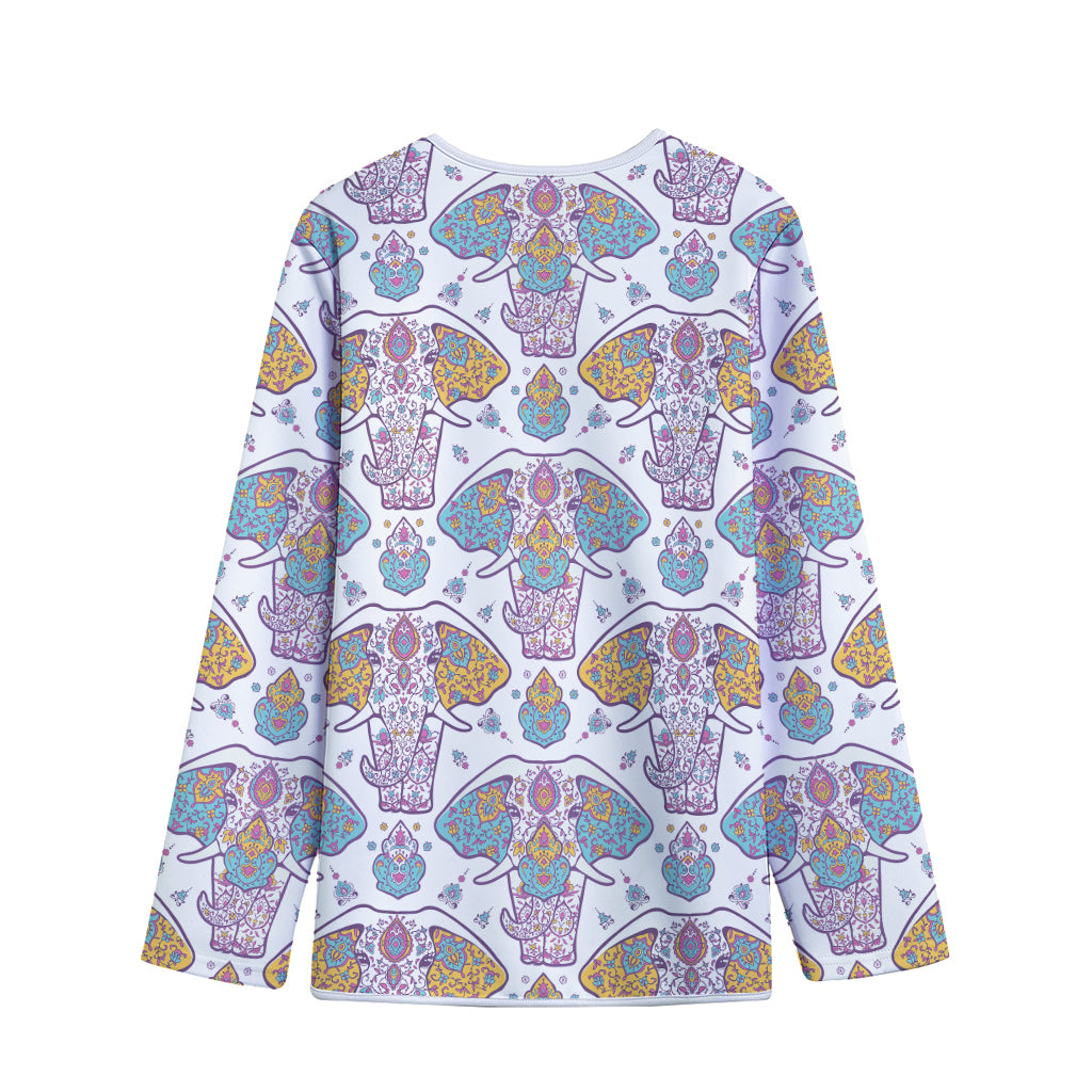 Indian Flower Elephant Pattern Print Long Sleeve Short Coat