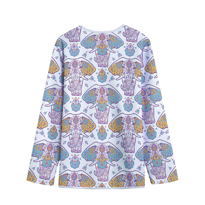 Indian Flower Elephant Pattern Print Long Sleeve Short Coat