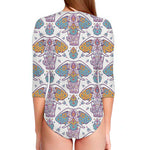 Indian Flower Elephant Pattern Print Long Sleeve Swimsuit
