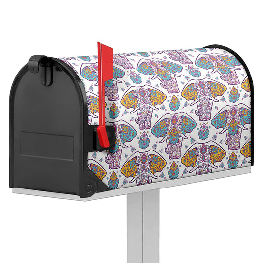 Indian Flower Elephant Pattern Print Mailbox Cover