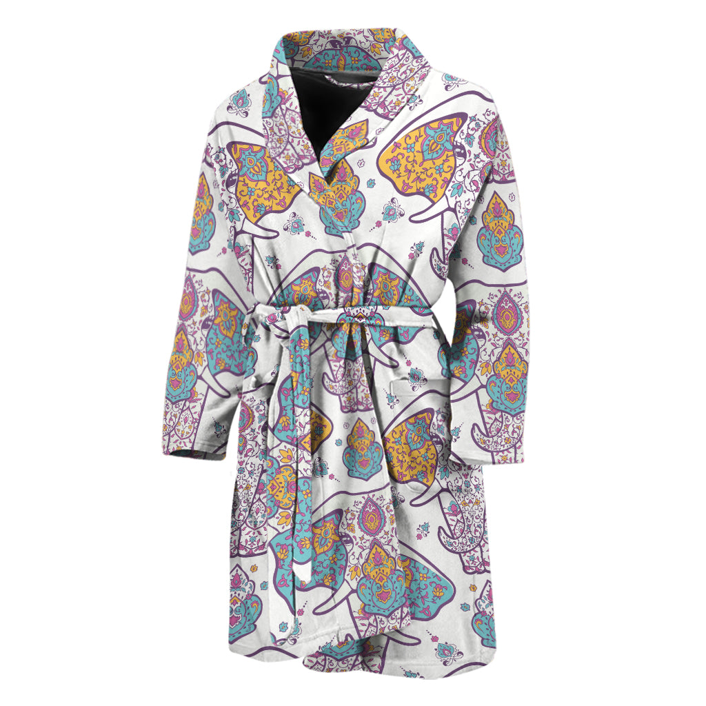 Indian Flower Elephant Pattern Print Men's Bathrobe