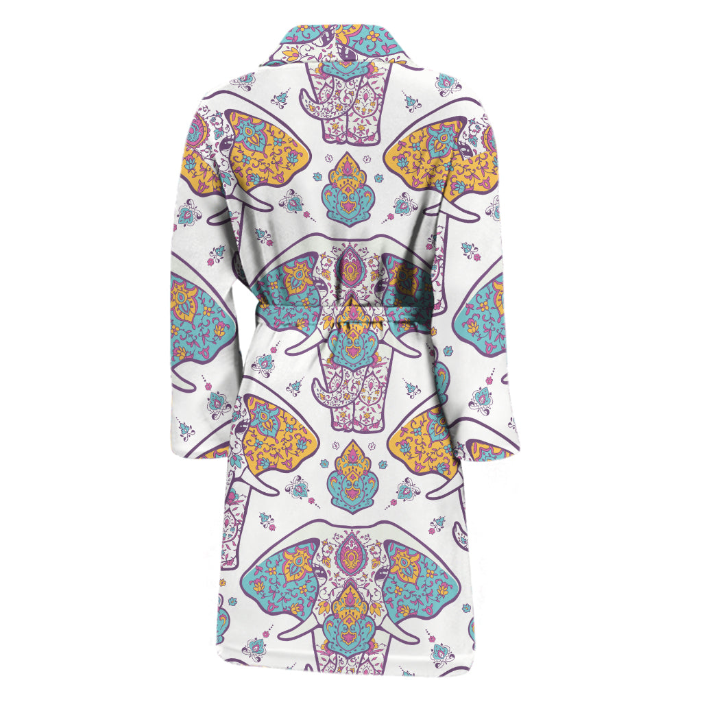 Indian Flower Elephant Pattern Print Men's Bathrobe