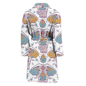 Indian Flower Elephant Pattern Print Men's Bathrobe