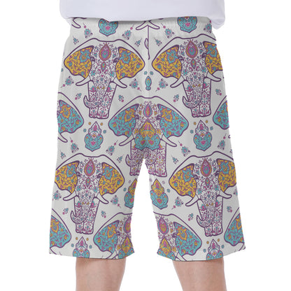 Indian Flower Elephant Pattern Print Men's Beach Shorts