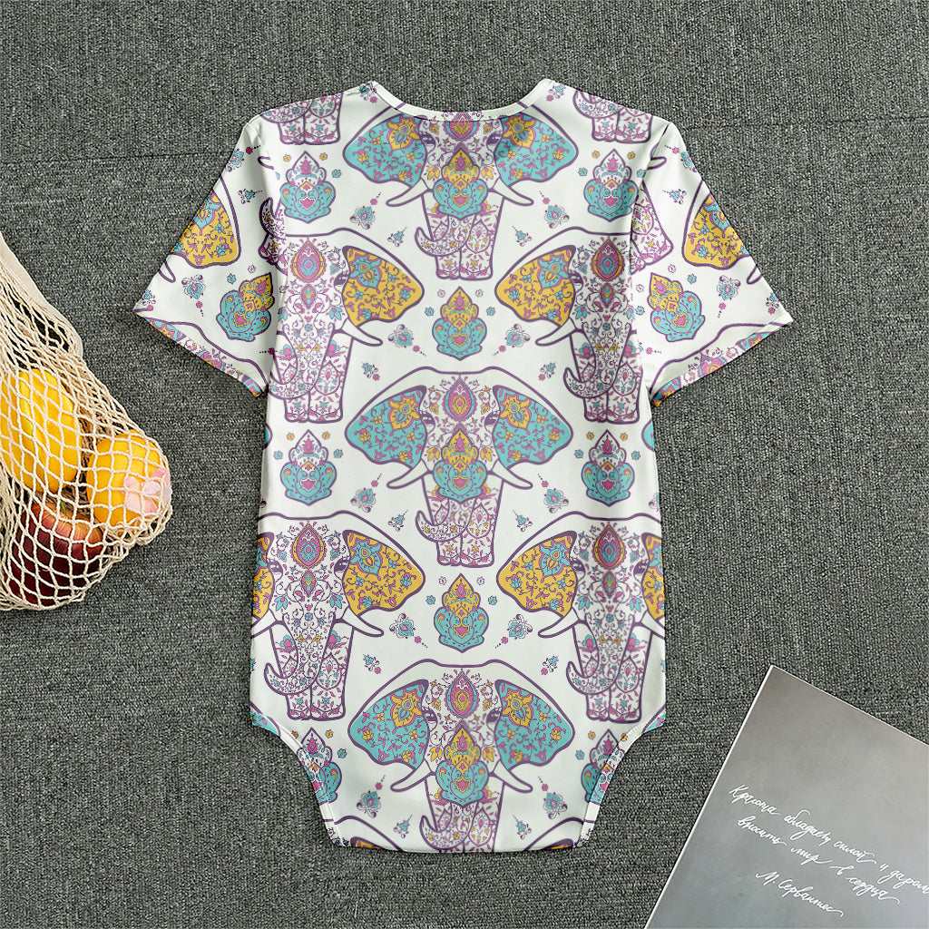 Indian Flower Elephant Pattern Print Men's Bodysuit